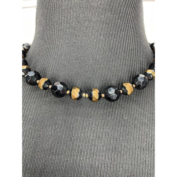 Vintage JS Signed Women's Black Iridescent Beaded Lobster Clasp Fashion Collar N - Picture 4 of 10